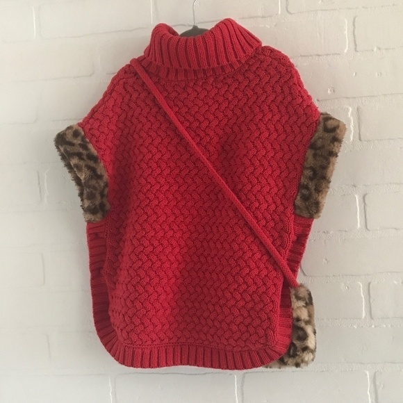 Aspen Cutest Capelet EVER Cape Red Twn brown leopard faux fur Girl Sz S - Picture 8 of 9